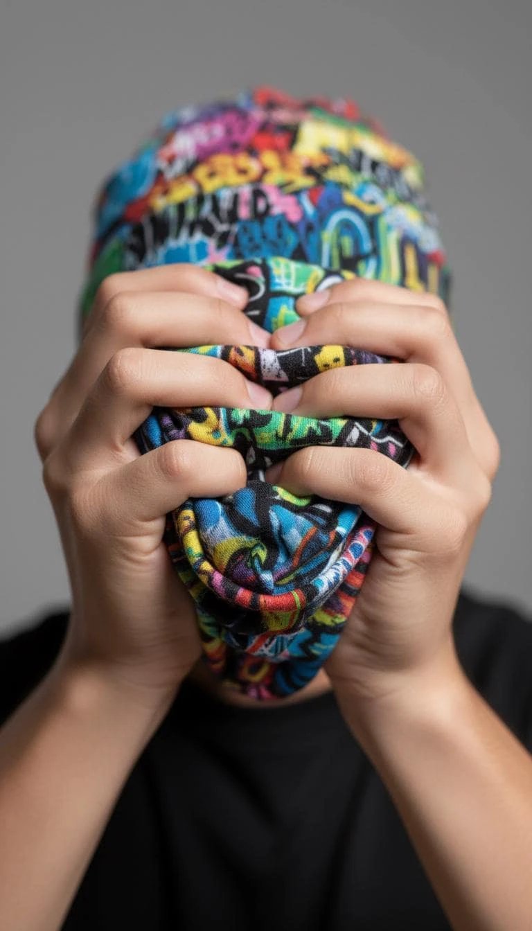 Liquid Glitch Beanie – Maximalist Graffiti Streetwear Hat by PEAPRINT