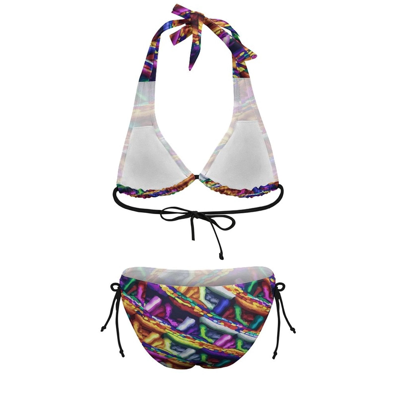 Plus Size Womens Halter Bikini Set All Over Print Mind Melting Color Explosion