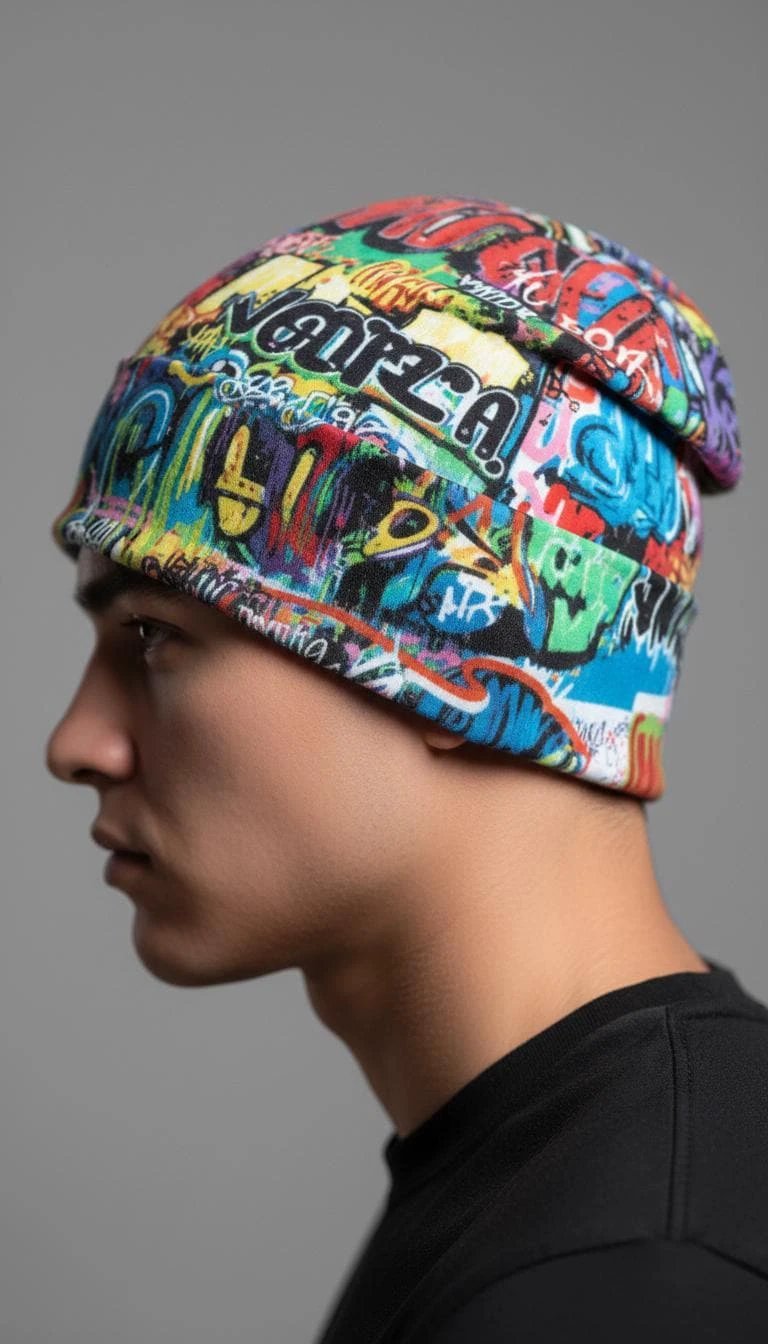 Liquid Glitch Beanie – Maximalist Graffiti Streetwear Hat by PEAPRINT