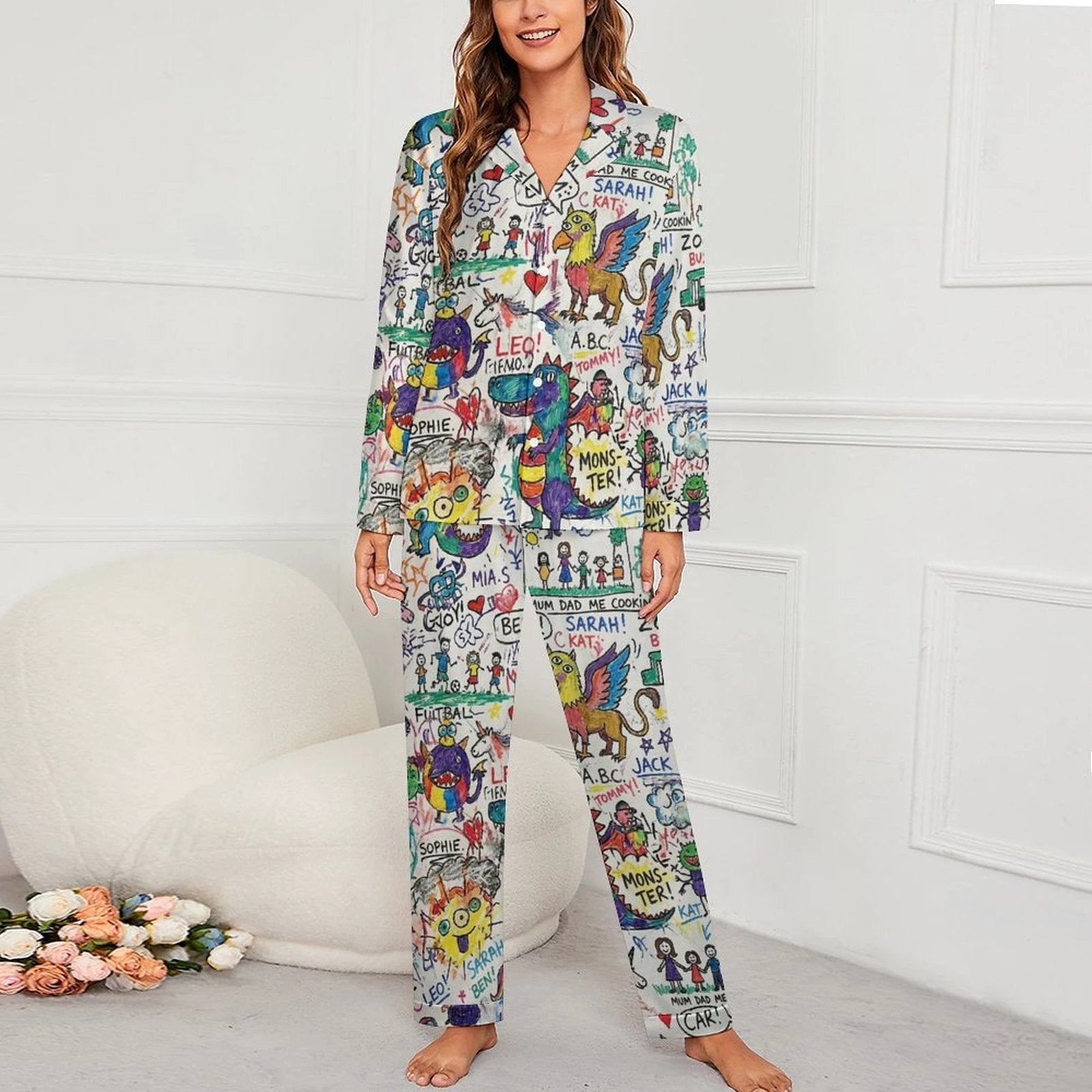 170gsm Women's Cuban Collar Pajama Set(All-Over Printing) by SALE_DESIGN-Personal Design
