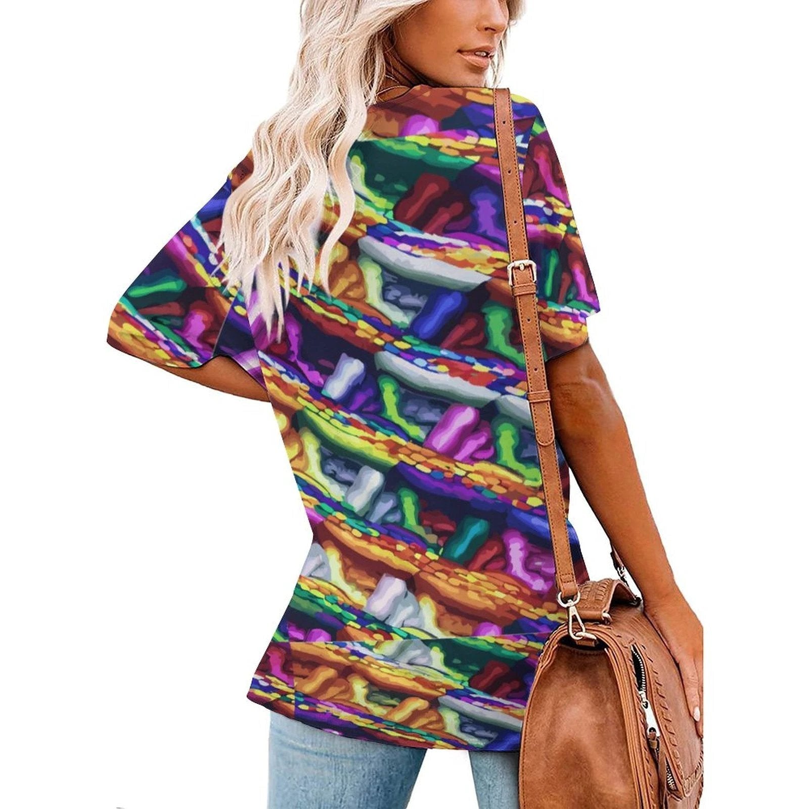 Mind Melting Ice Silk V Neck Short Sleeve Women Shirt Sublimation