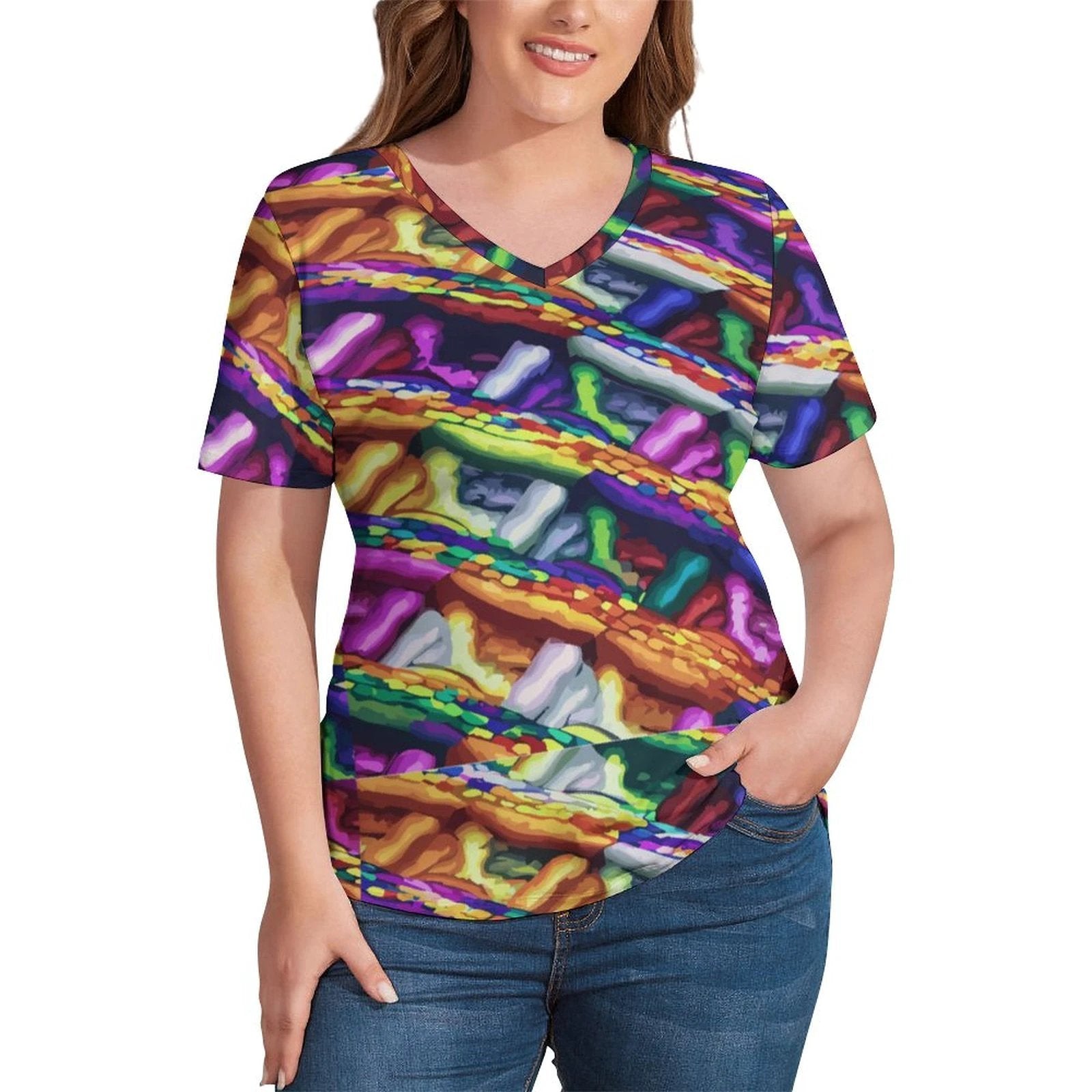 Mind Melting Ice Silk V Neck Short Sleeve Women Shirt Sublimation