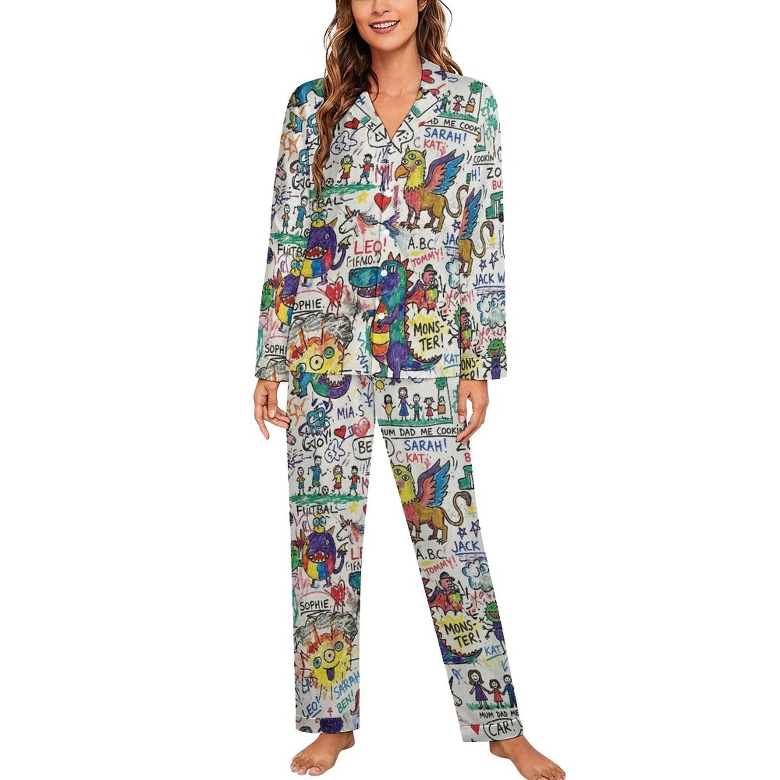 170gsm Women's Cuban Collar Pajama Set(All-Over Printing) by SALE_DESIGN-Personal Design
