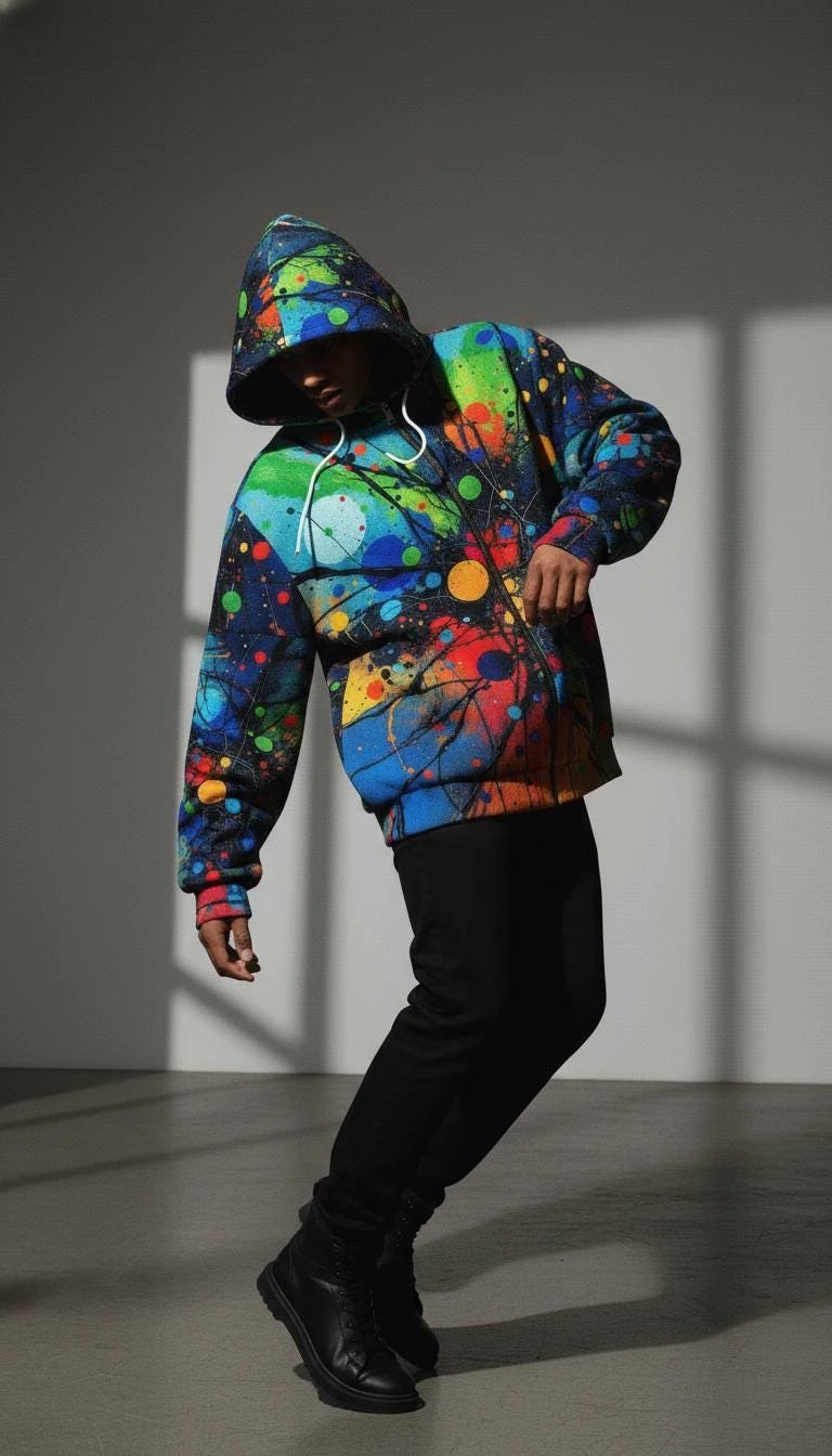 Velvet Ambrosia Explosive AOP Full-Zip Hoodie - Luxury Maximalist Streetwear - Heavyweight Designer Parka by Aesthetic Rebellion