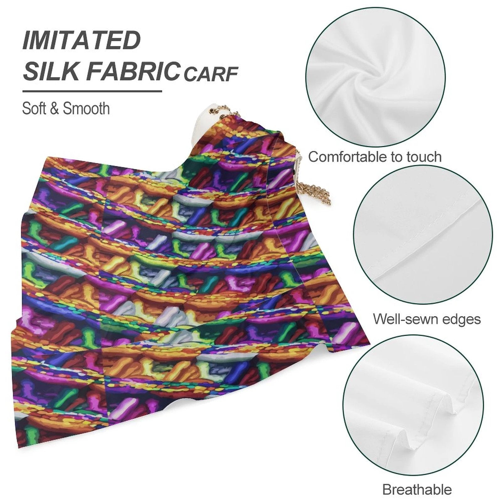 Square Printed Scarves Skin Friendly Imitated Silk Breathable Sublimation Print