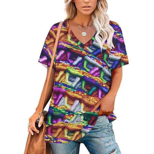 Mind Melting Ice Silk V Neck Short Sleeve Women Shirt Sublimation