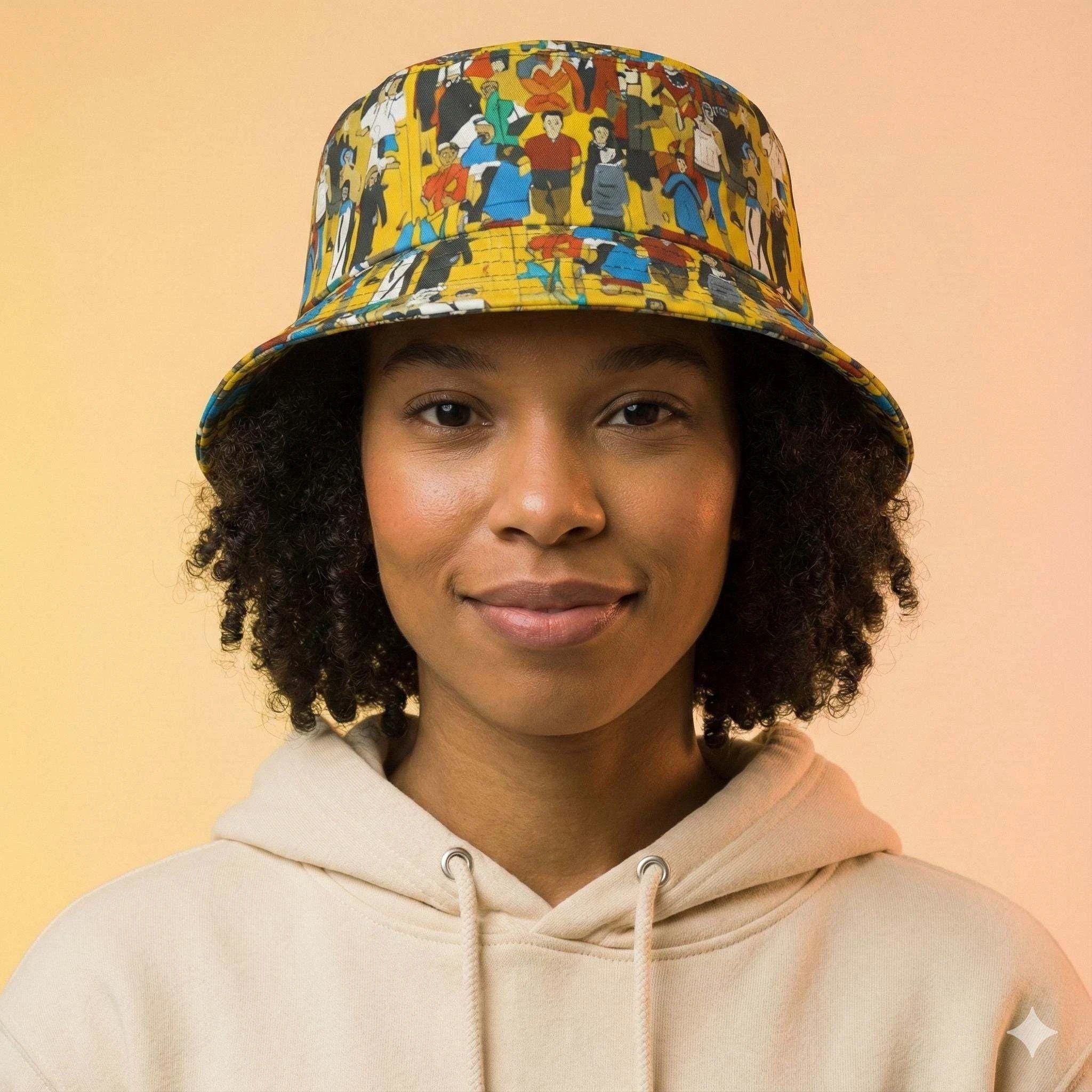 Crowd Theory Designer Bucket Hat - Vibrant Illustrated Festival Accessory for Urban Maximalists by Aesthetic Rebellion