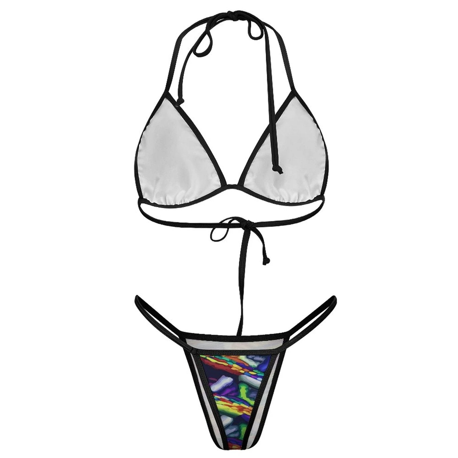 2 Piece Thong Triangle Bikini Set All Over Printing