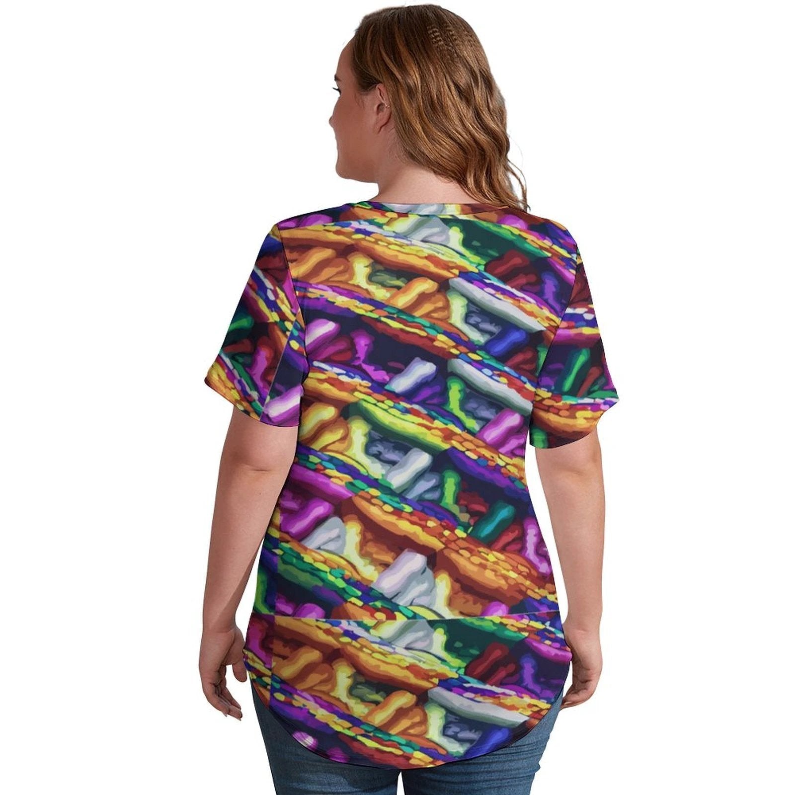 Mind Melting Ice Silk V Neck Short Sleeve Women Shirt Sublimation
