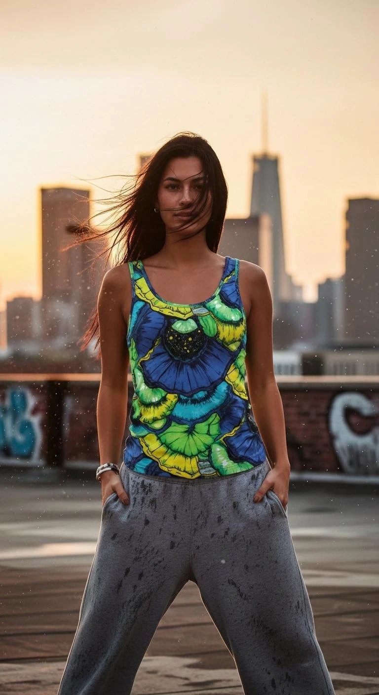 Botanical Abstract Floral Tank Top - Blue & Green Sleeveless AOP Shirt for Nature Lovers by Aesthetic Rebellion