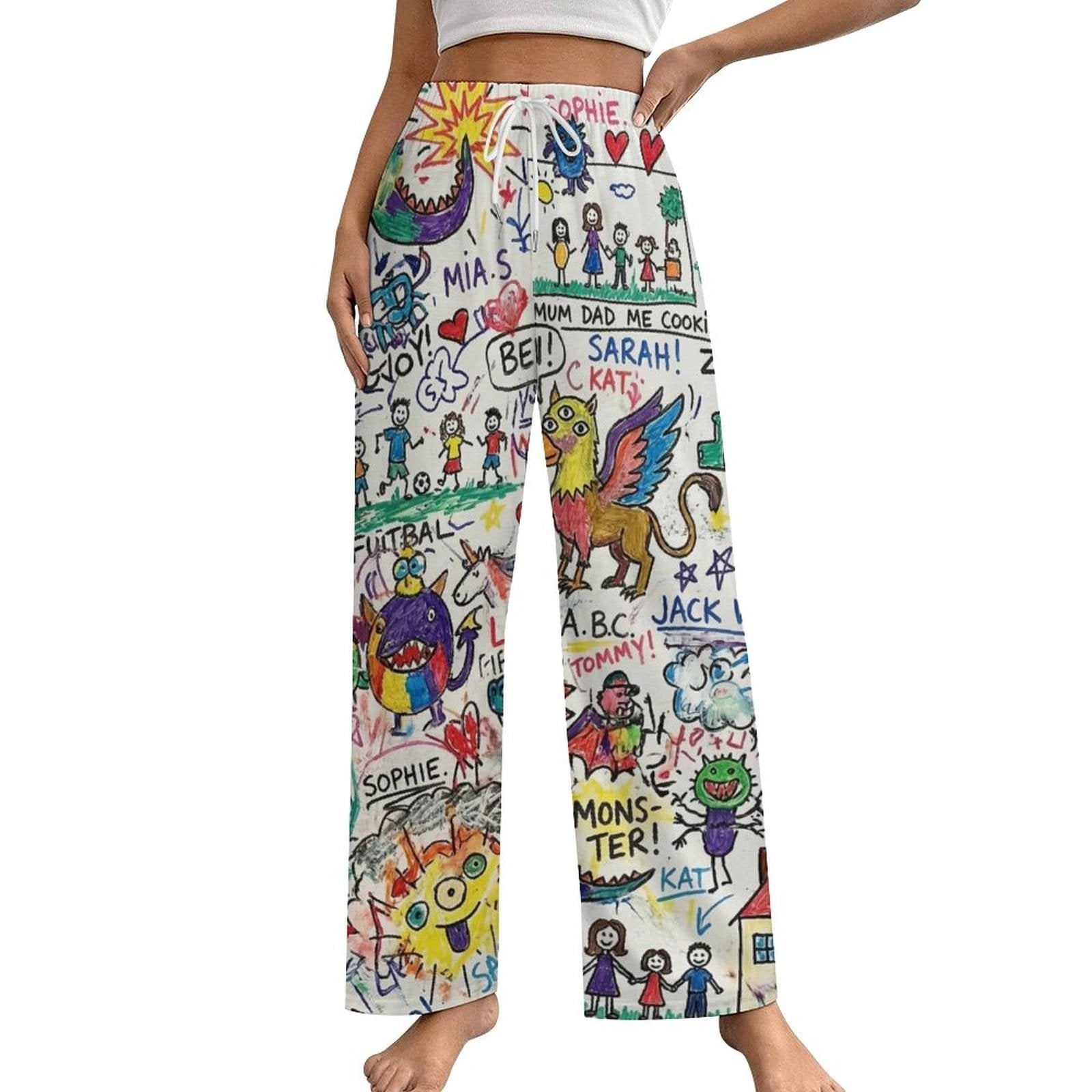 170gsm Faux Cotton Drawstring Women Wide Leg Pajamas Pants(All-Over Printing) by SALE_DESIGN-Personal Design