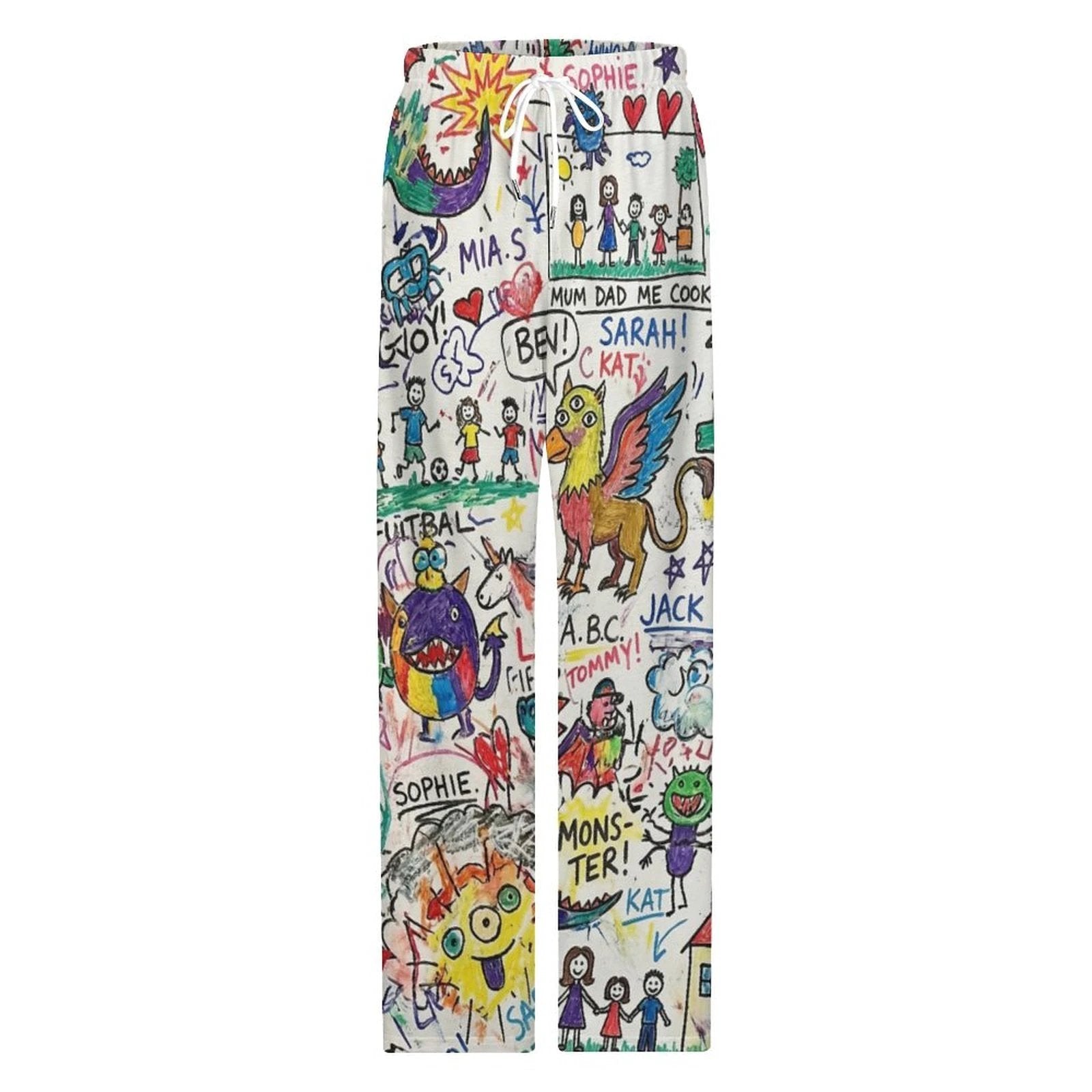 170gsm Faux Cotton Drawstring Women Wide Leg Pajamas Pants(All-Over Printing) by SALE_DESIGN-Personal Design