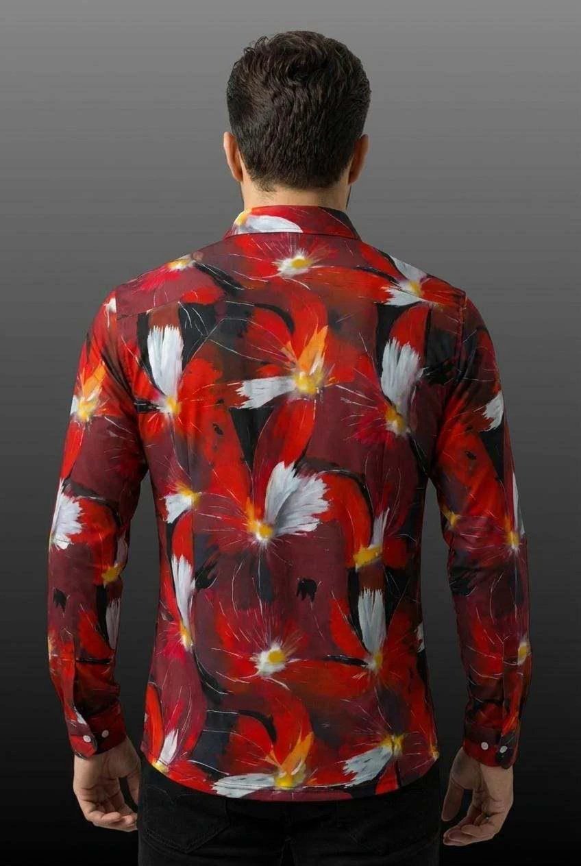 Artsy Floral Men’s Long Sleeve Polo - Polished Maximalist Workwear for Hospitality & Wine Ambassadors by Aesthetic Rebellion