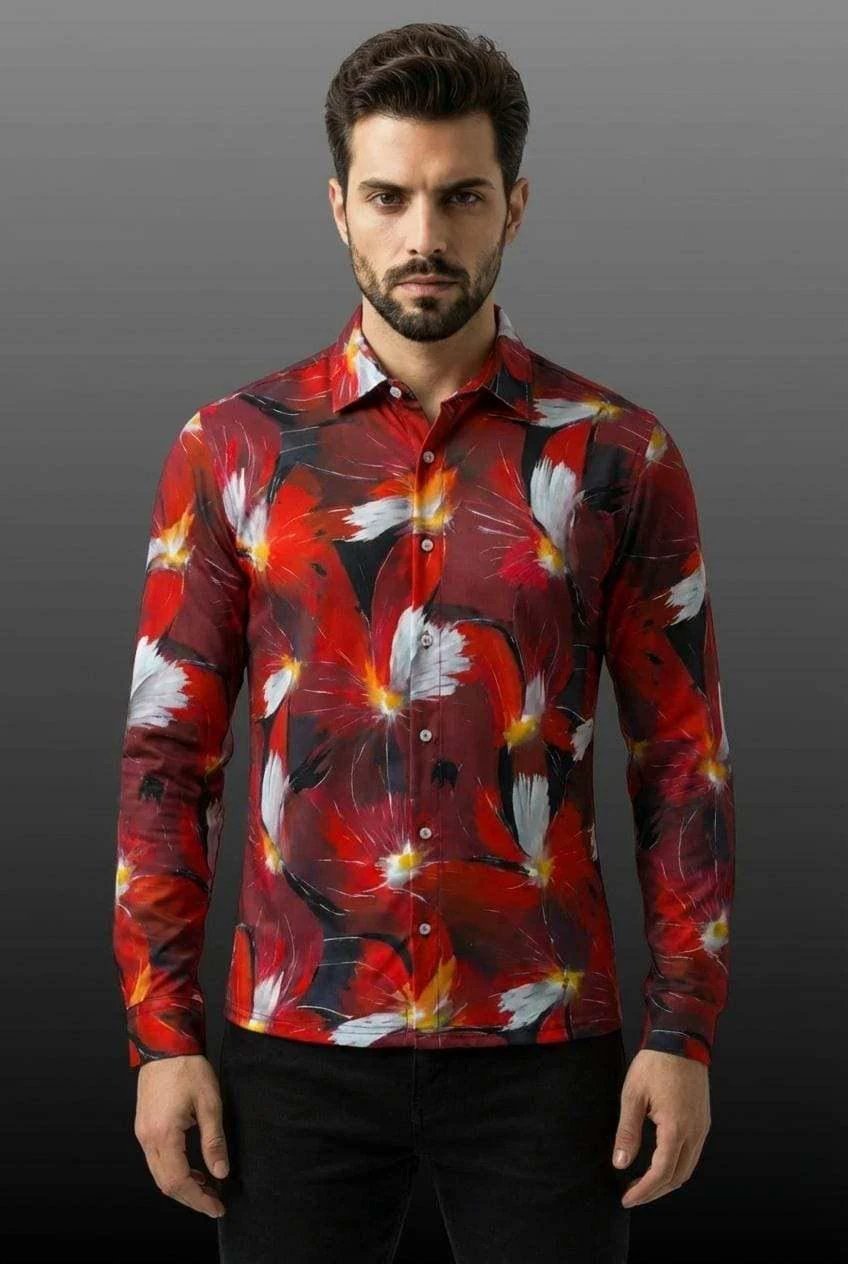 Artsy Floral Men’s Long Sleeve Polo - Polished Maximalist Workwear for Hospitality & Wine Ambassadors by Aesthetic Rebellion
