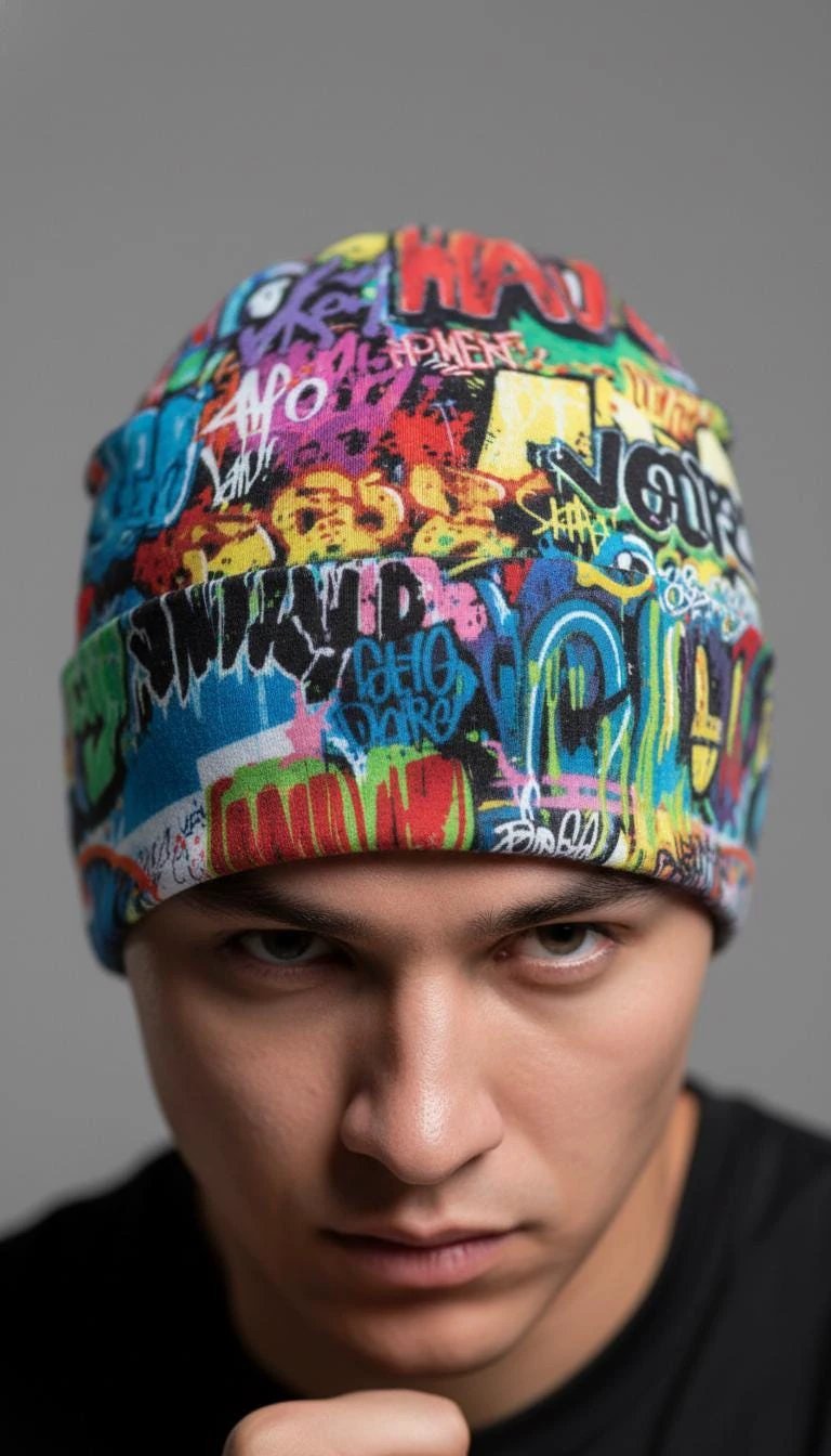 Liquid Glitch Beanie – Maximalist Graffiti Streetwear Hat by PEAPRINT