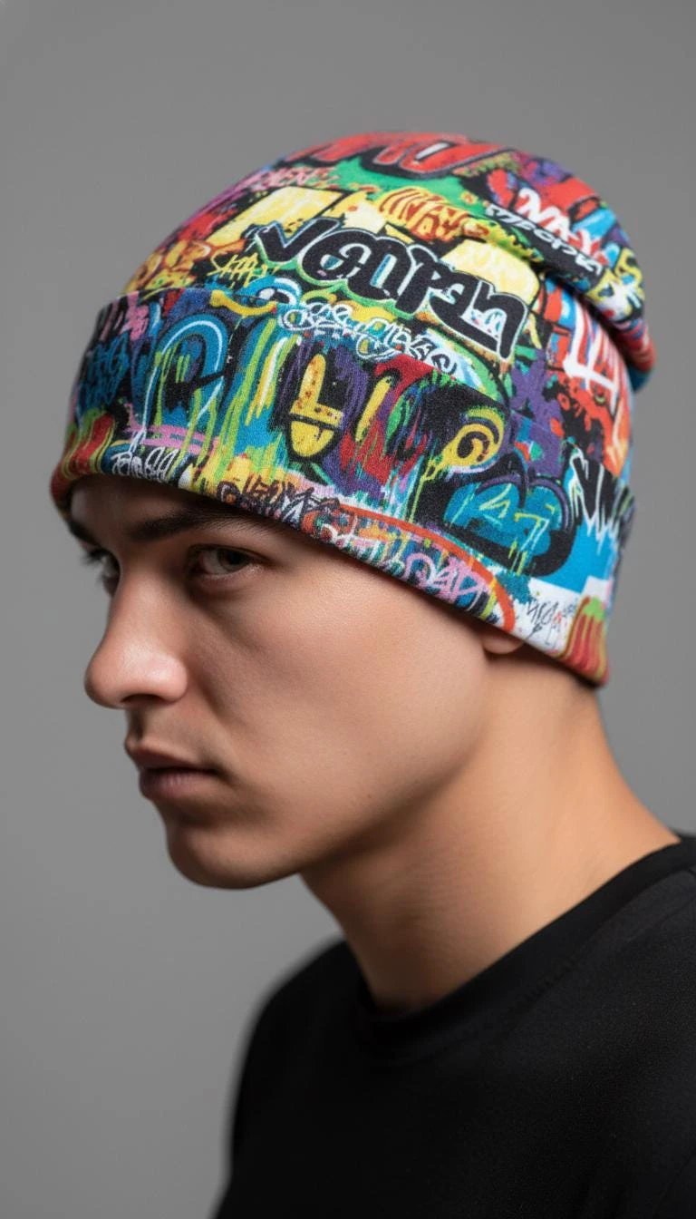 Liquid Glitch Beanie – Maximalist Graffiti Streetwear Hat by PEAPRINT