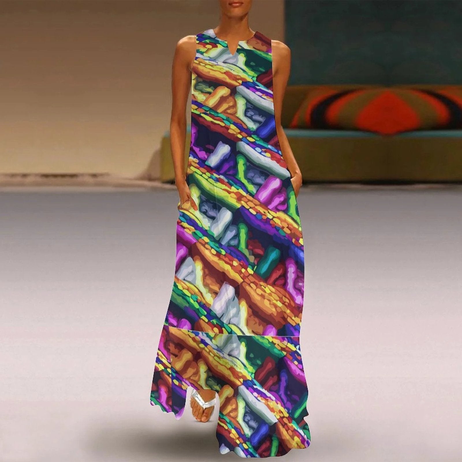 Sleeveless Ankle Length Dress All Over Printing Mind Melting SVG Art Dyles Mavis