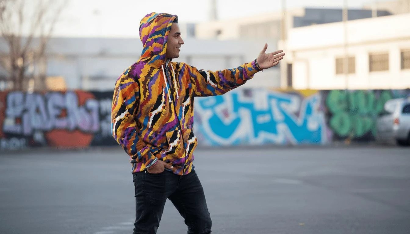 Crisp Burn Abstract Fire Zip Hoodie - Vibrant All-Over Print Streetwear for Bold Unisex Style by Aesthetic Rebellion