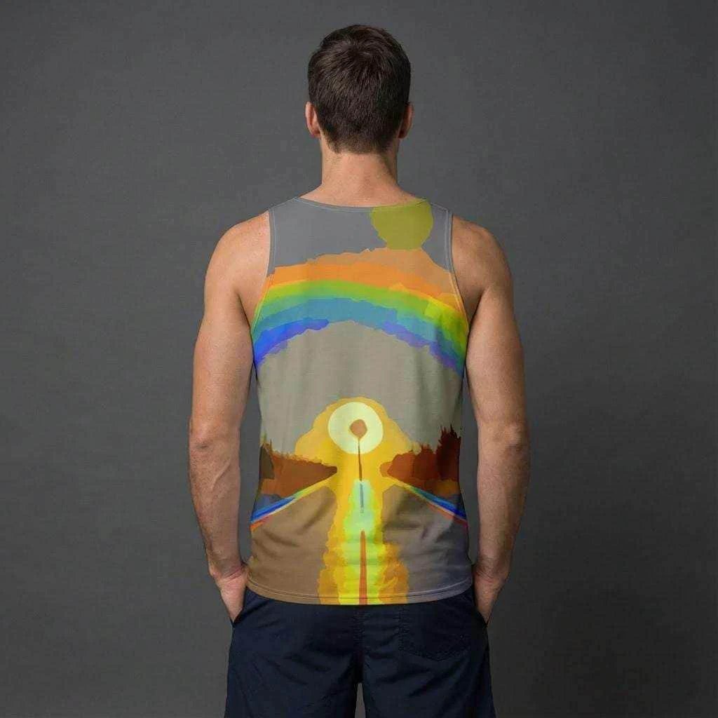 Digital Sunrise Psychedelic Tank Top - Vibrational Gradient Summer Top for Road Trips & Beach Vibes by Aesthetic Rebellion