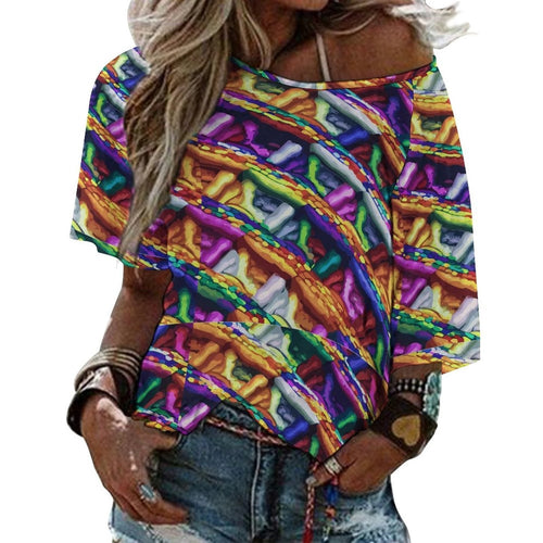 Vibrant All Over Printing Off Shoulder Women T Shirt 180gsm Sublimation