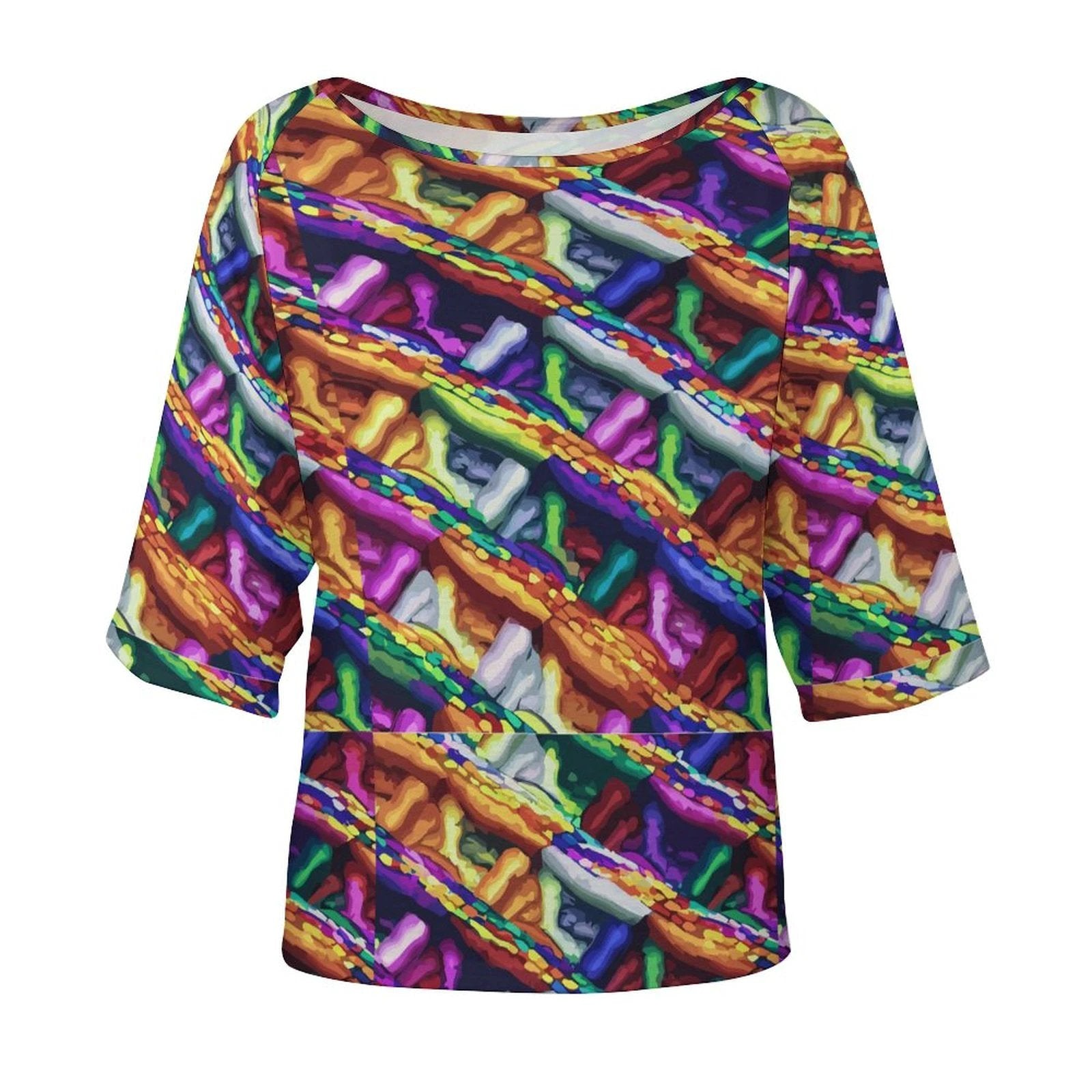 Vibrant All Over Printing Off Shoulder Women T Shirt 180gsm Sublimation