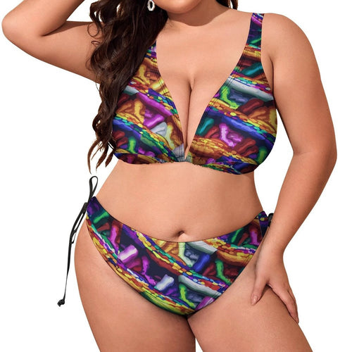 Plus Size Womens Halter Bikini Set All Over Print Mind Melting Color Explosion