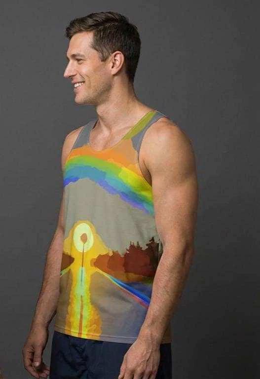Digital Sunrise Psychedelic Tank Top - Vibrational Gradient Summer Top for Road Trips & Beach Vibes by Aesthetic Rebellion