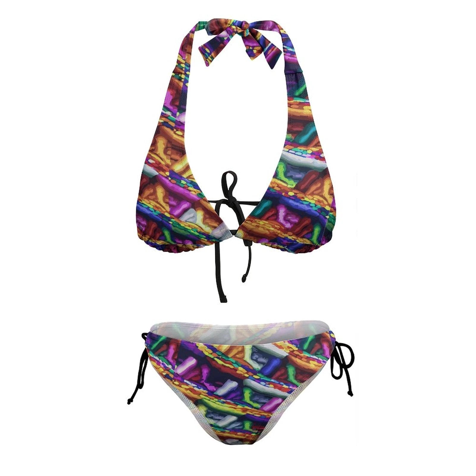 Plus Size Womens Halter Bikini Set All Over Print Mind Melting Color Explosion