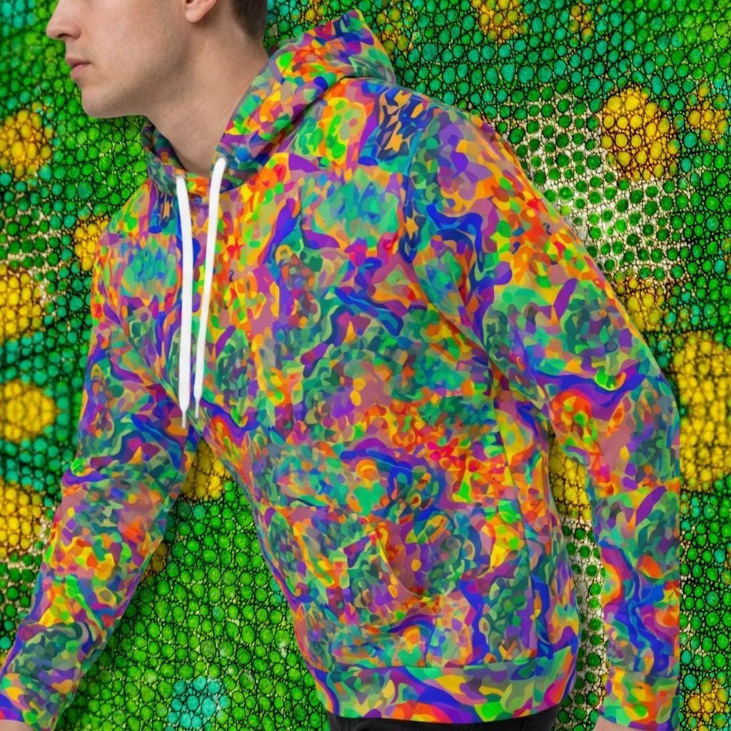 Iridescent Chameleon Color-Shift Hoodie - Bio-Digital All-Over Print Sweatshirt for Rave & Tech-Wear Styles by Aesthetic Rebellion