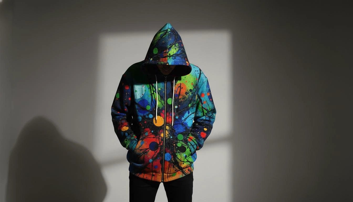 Velvet Ambrosia Explosive AOP Full-Zip Hoodie - Luxury Maximalist Streetwear - Heavyweight Designer Parka by Aesthetic Rebellion