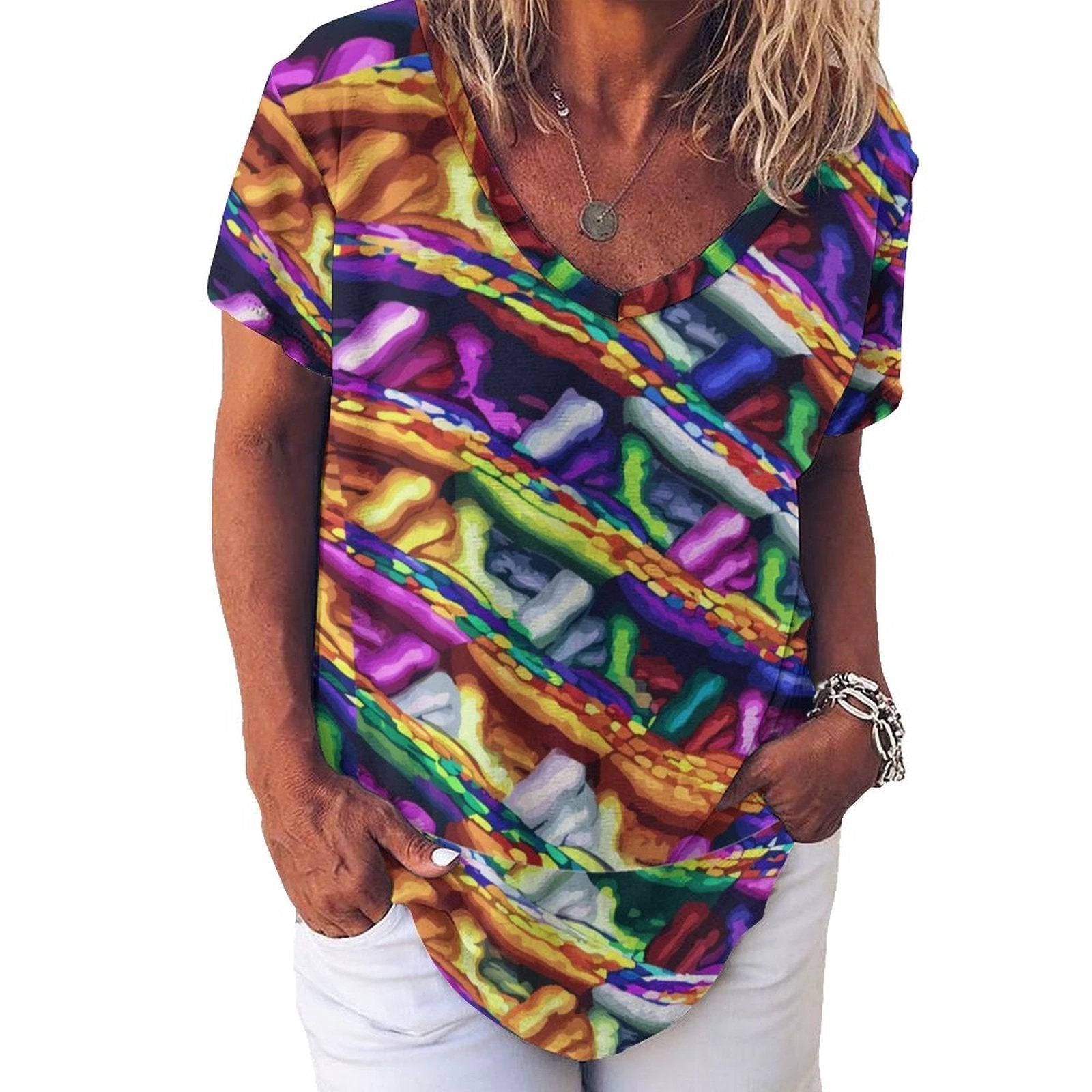 Mind Melting Ice Silk V Neck Short Sleeve Women Shirt Sublimation
