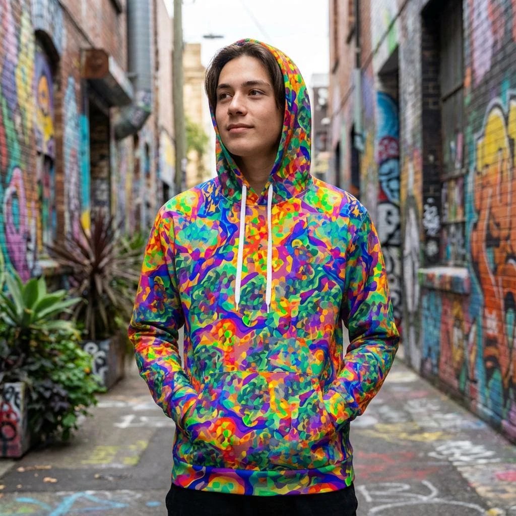 Iridescent Chameleon Color-Shift Hoodie - Bio-Digital All-Over Print Sweatshirt for Rave & Tech-Wear Styles by Aesthetic Rebellion