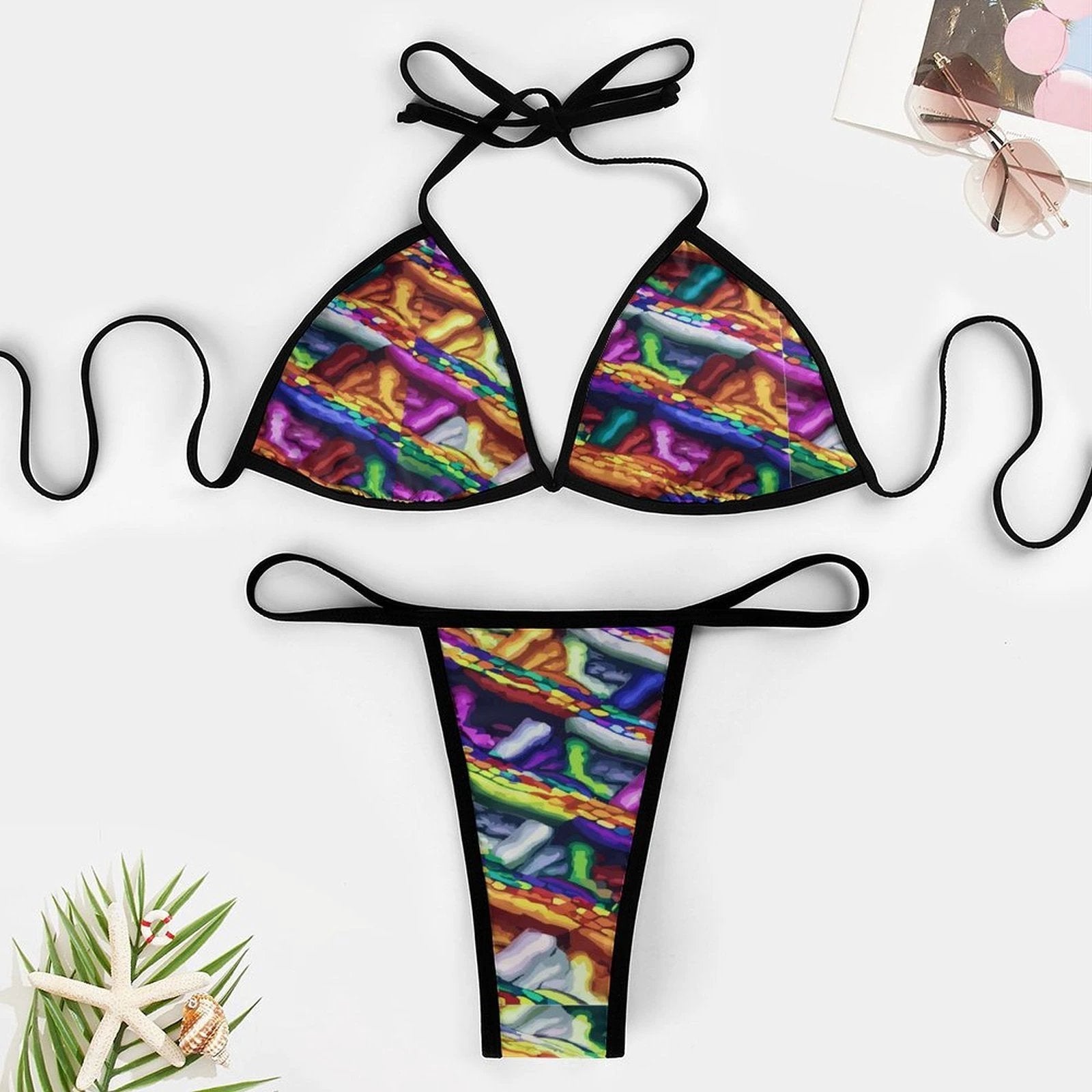 2 Piece Thong Triangle Bikini Set All Over Printing