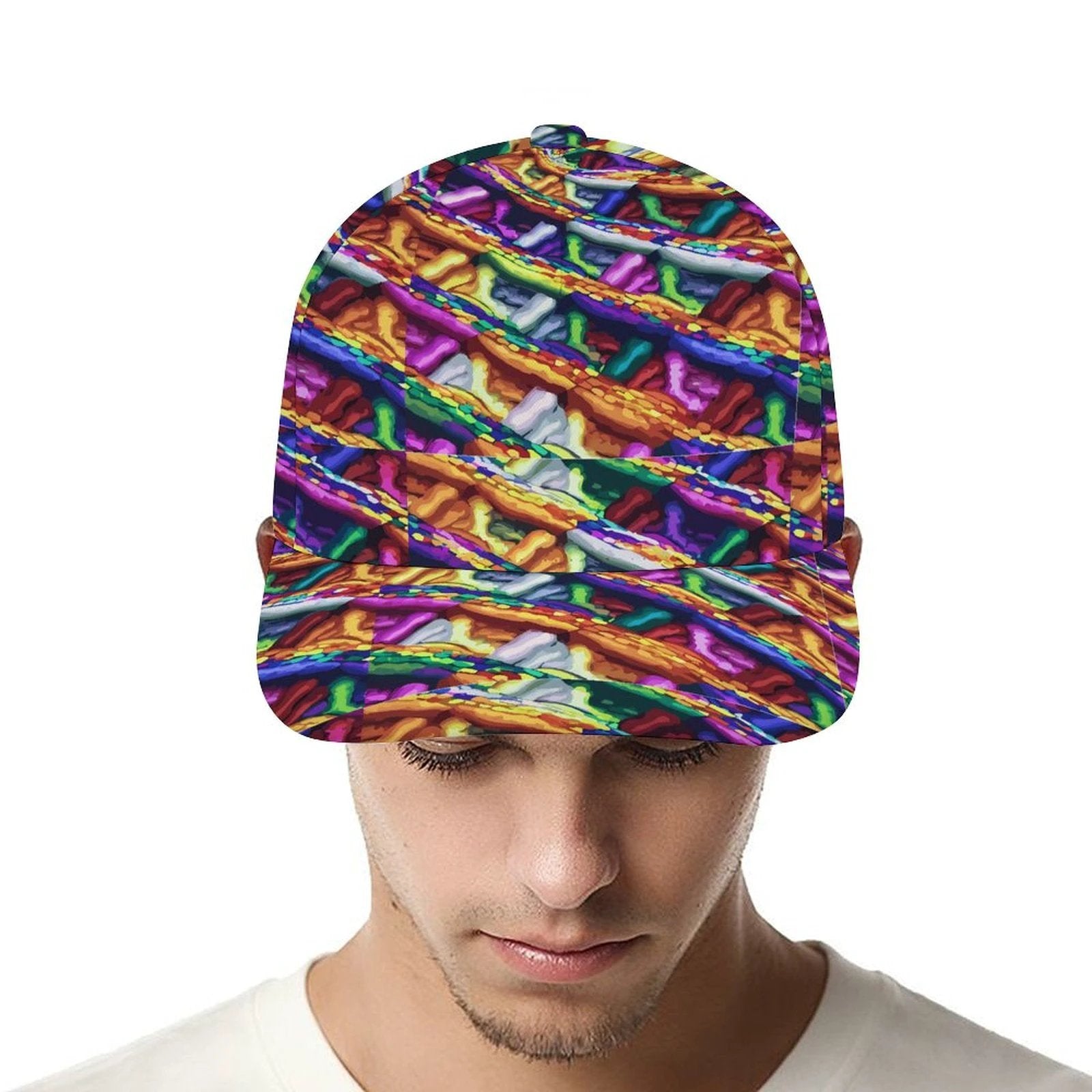 Bent Snapback Cap All Over Print Mind Melting Abstract Pattern