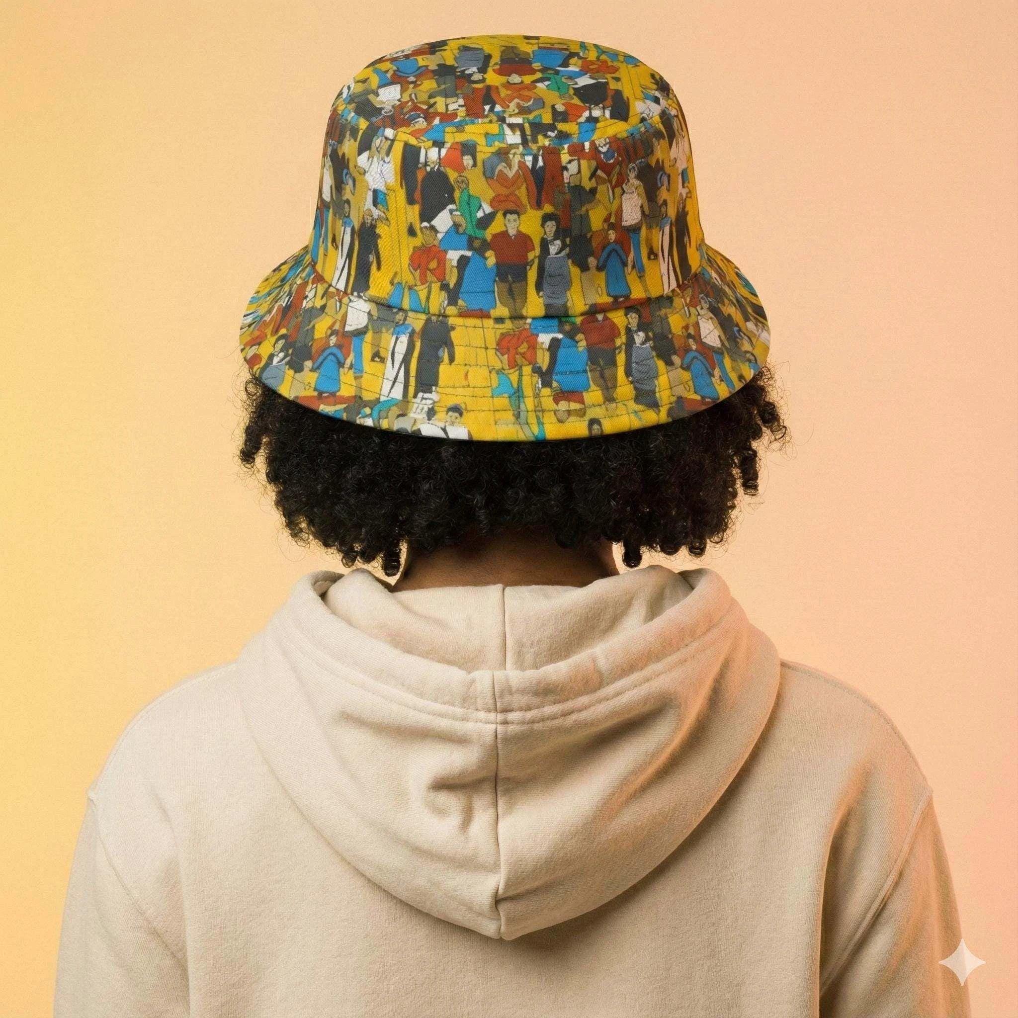 Crowd Theory Designer Bucket Hat - Vibrant Illustrated Festival Accessory for Urban Maximalists by Aesthetic Rebellion