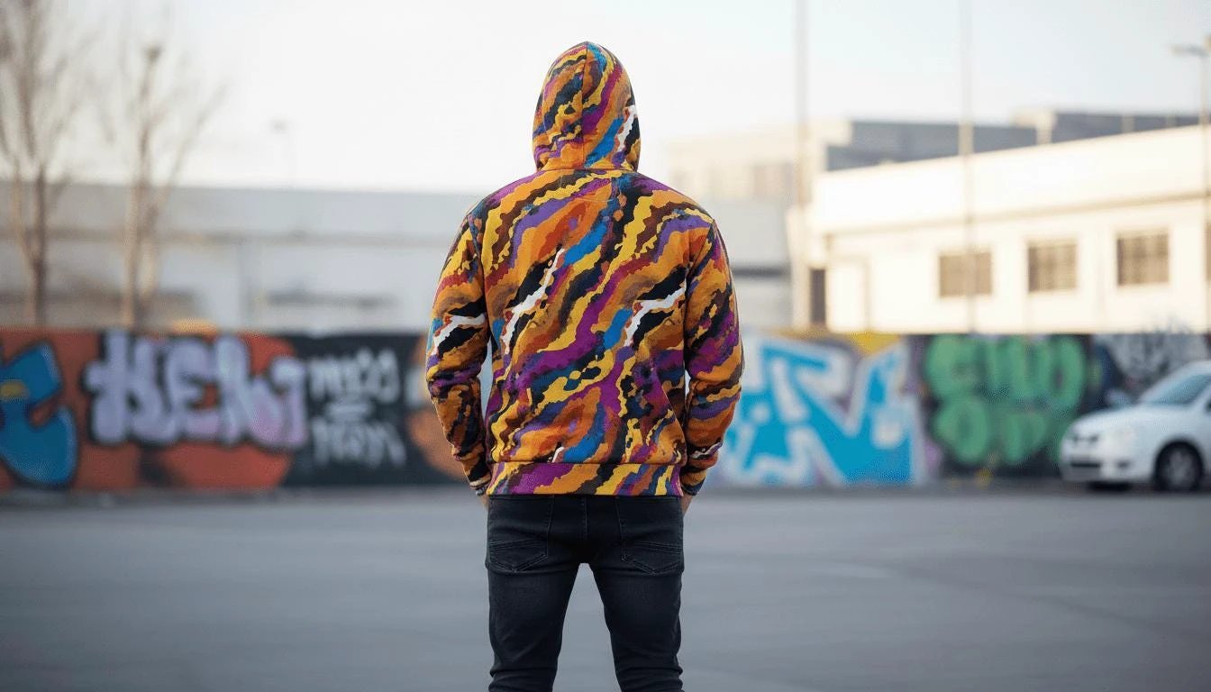 Crisp Burn Abstract Fire Zip Hoodie - Vibrant All-Over Print Streetwear for Bold Unisex Style by Aesthetic Rebellion