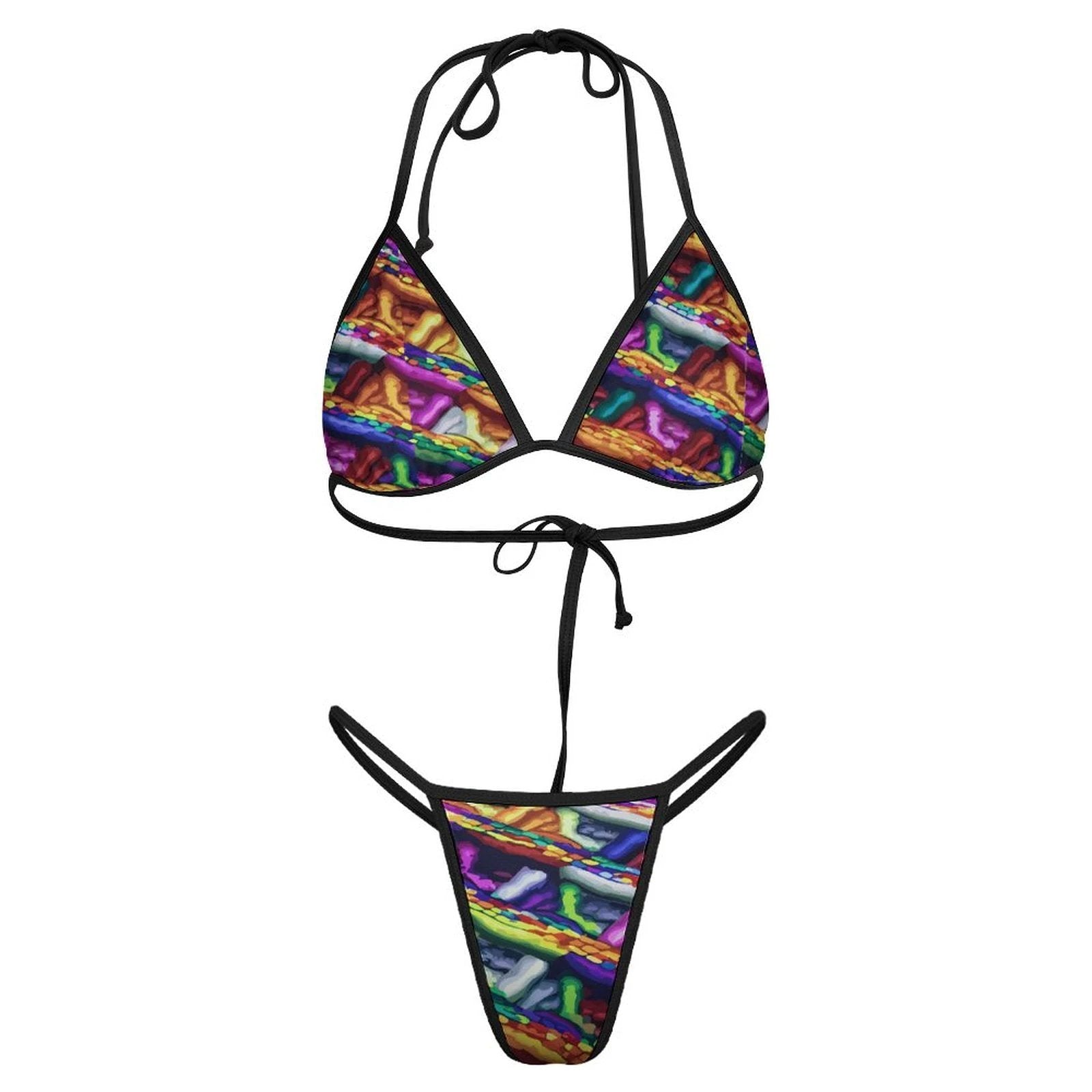 2 Piece Thong Triangle Bikini Set All Over Printing