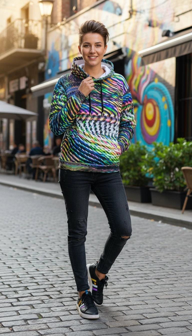 Distorted Zebra Print Cat Ear Hoodie – Alt-Fashion Sweatshirt by Aesthetic Rebellion