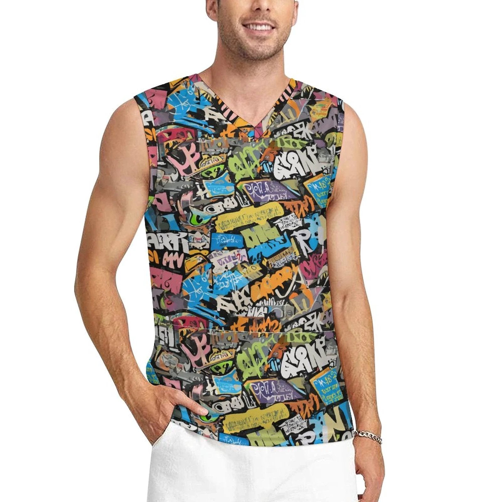 160gsm V-neck Basketball Tank Top(All-Over Printing) by SALE-Personal Design